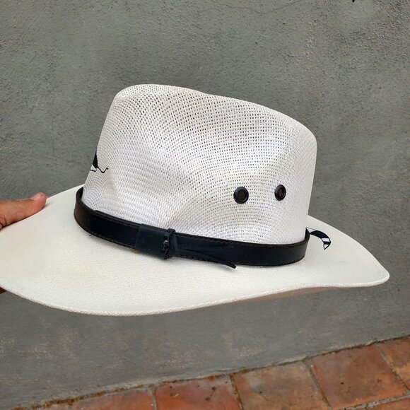 Hand Painted Snake White Fedora Straw Hat Made in Mexico Size Medium - Picture 8 of 13